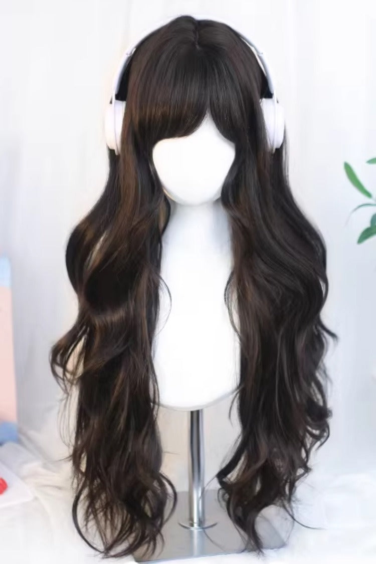 Side-Swept Bangs Soft Loose Waves Sweet Lolita Wig 2 Colors - Black-Tea-Brown - 2