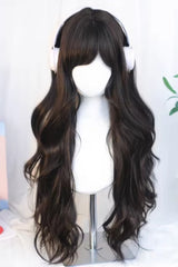 Side-Swept Bangs Soft Loose Waves Sweet Lolita Wig 2 Colors - Black-Tea-Brown - 2