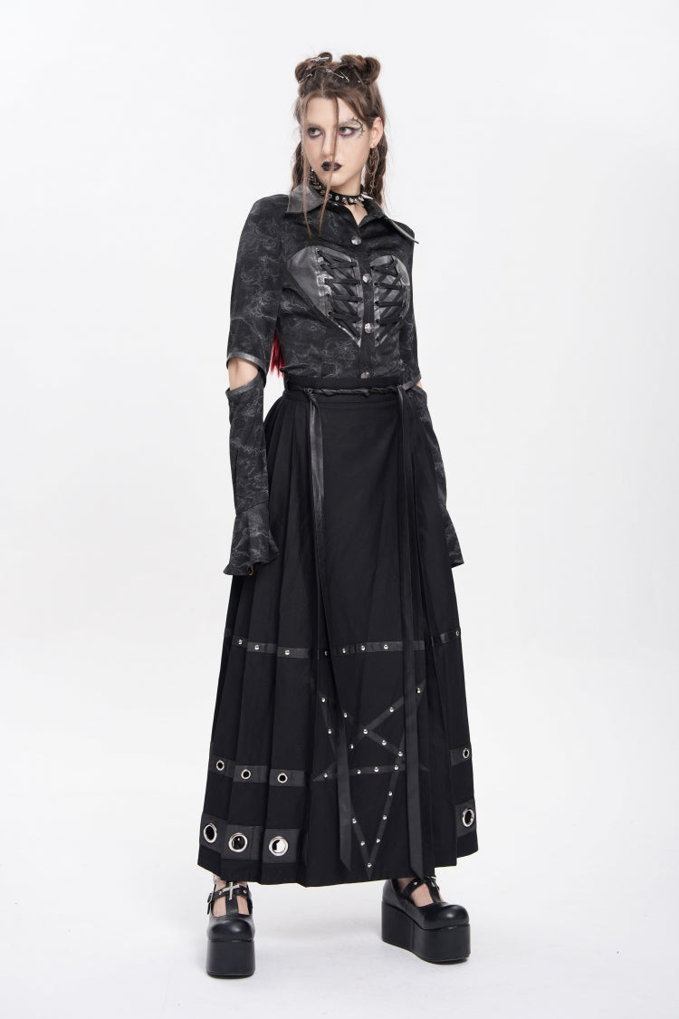 Black Eyelets Rivets Pentacle Horse-face Women's Punk Skirt - Product - 6