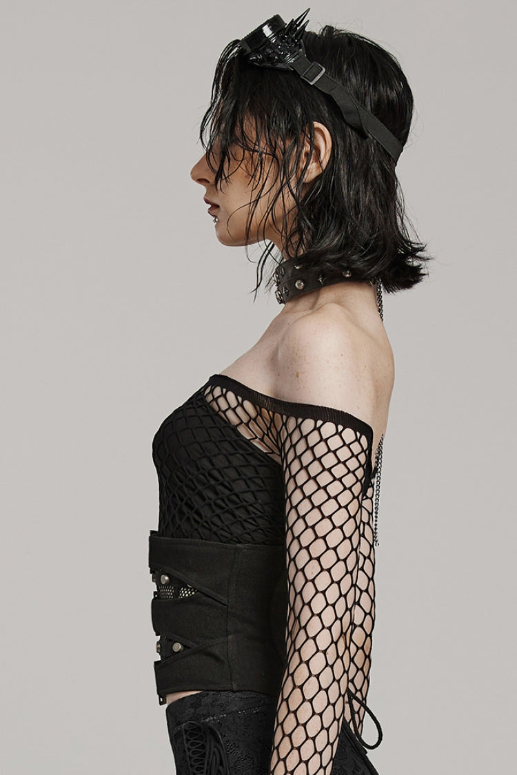Black Stitching Mesh Cross Tied Rope Women's Steampunk Corset - Product - 2