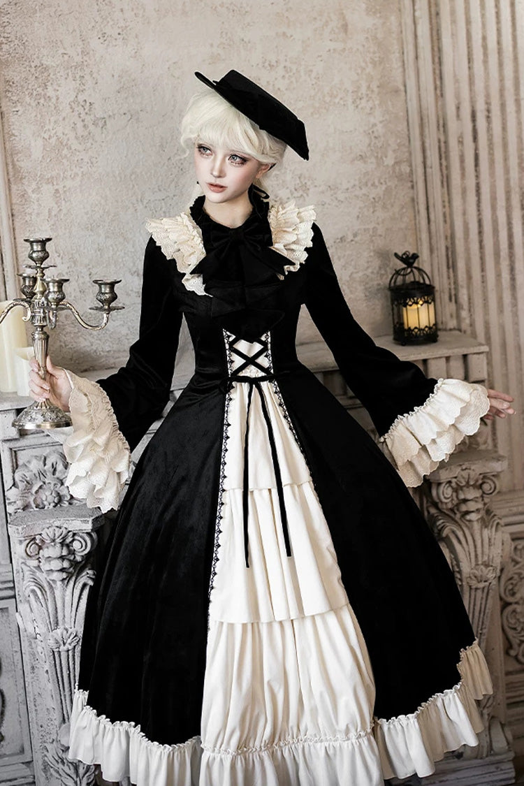 Black [Letters and Poems · Nutcracker Box] Long Sleeves Ruffled Open-Front Bow Lace-Up Gothic Lolita Dress - Product - 11