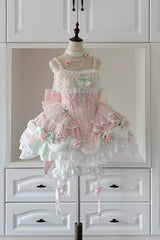 Pink [Honey Rose] Sleeveless Ruffle Embroidery Bowknot Lace Pearl Sweet Lolita Jsk Dress - Product - 9