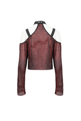 Red Off Shoulder Buckle Sheer Crop Women's Gothic Shirt - Product - 9