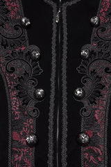 Black/Red Stand Collar Long Sleeves Floral Jacquard Bouble-breasted Zipper Men's Gothic Coat - Product - 6