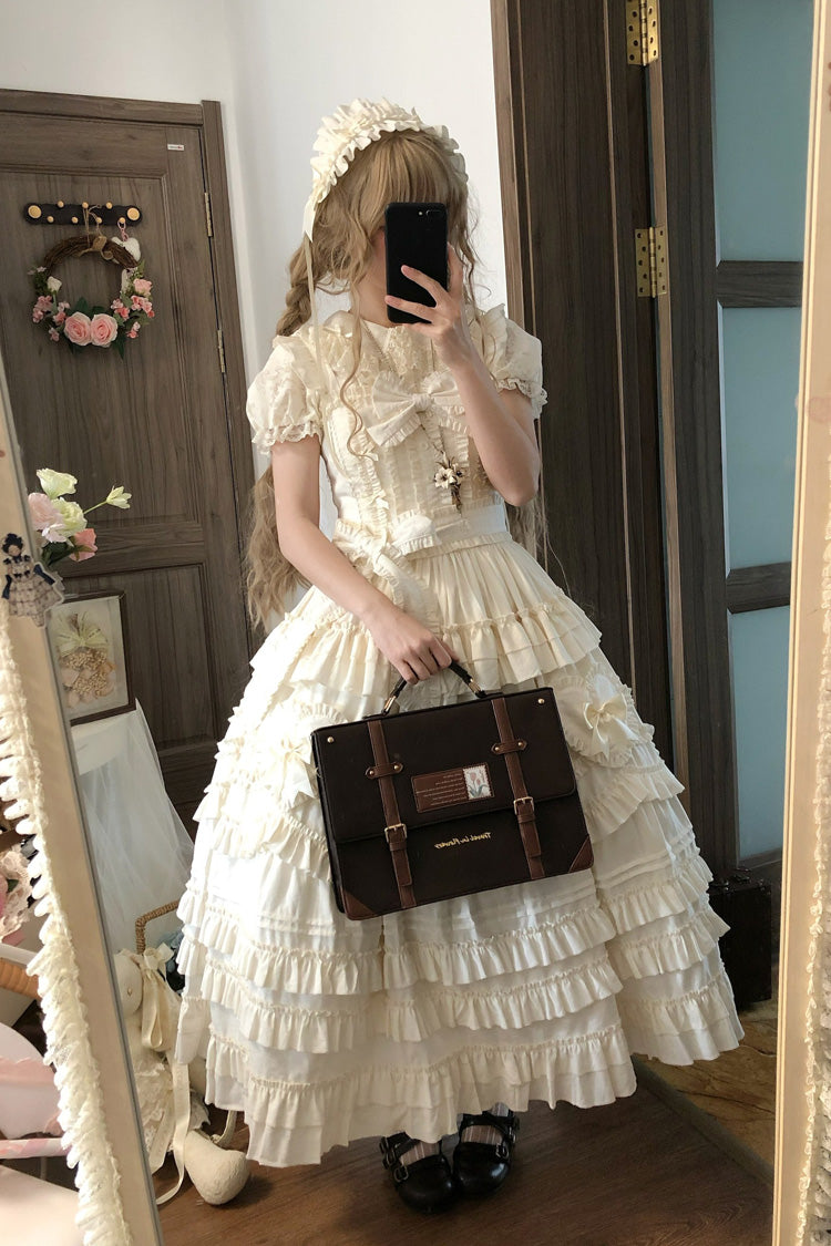 Apricot [Heart In Love] Multi-Layered Ruffled Bow Sweet Lolita Jsk Dress - Product - 3
