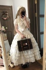 Apricot [Heart In Love] Multi-Layered Ruffled Bow Sweet Lolita Jsk Dress - Product - 3