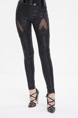 Black Floral Embroidered Mesh Splice Women's Gothic Leggings - Product - 2
