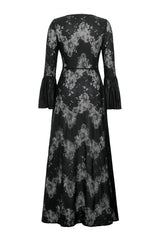 Black Long Flared Sleeves Lace Trimmed Lace-Up Women's Gothic Elegant Robe - Product - 15