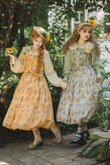 Green [Gardening Sunflower] Sleeveless Print Ruffle Bowknot Sweet Elegant Lolita Jsk Dress - Product - 15