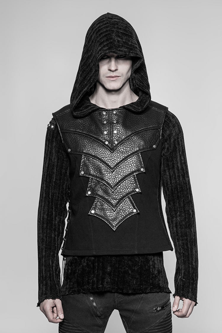 Black Sleeveless Faux Leather Detailed Men's Punk Vest - Black - 1