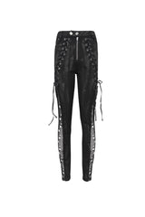 Black Stretch Twill Paneled Mesh Perforated Women's Punk Trousers - Product - 7
