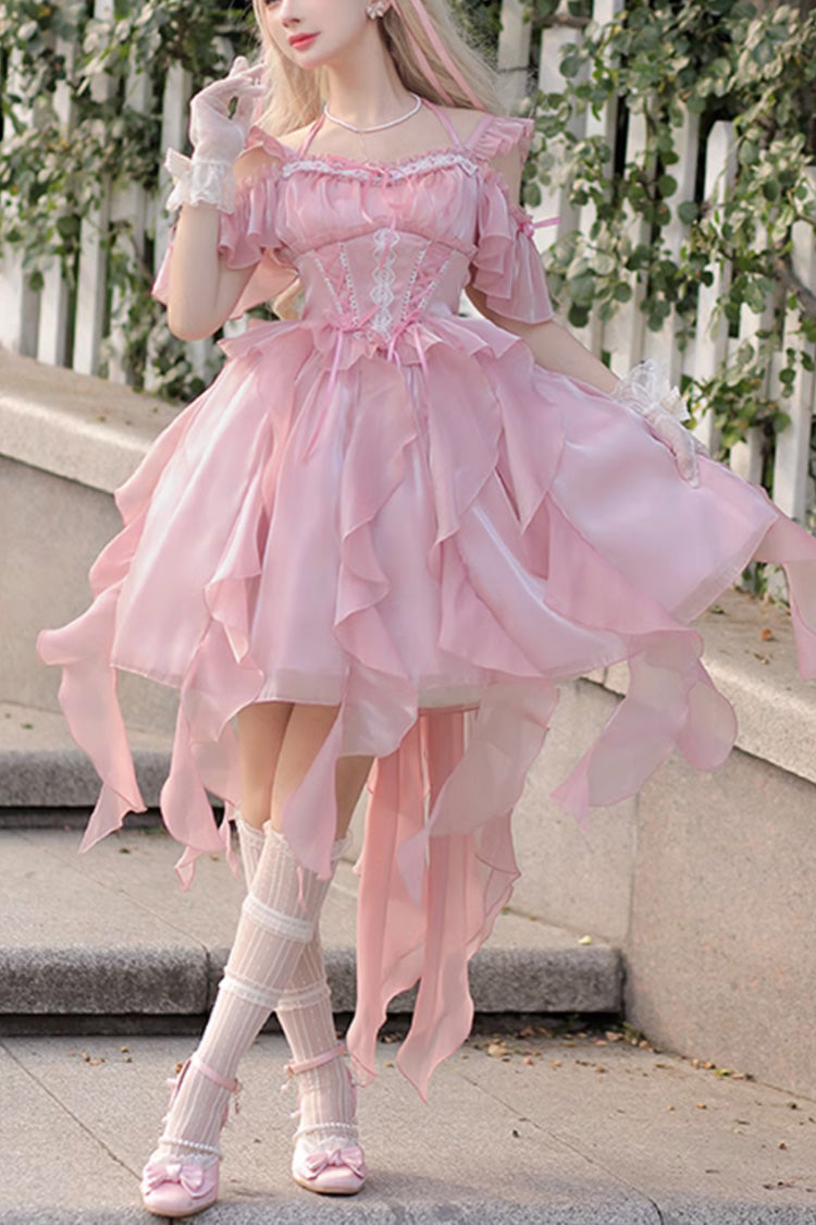 Pink Galaxy Prayer Corset Fishbone Ribbon Sweet Lolita Jsk Dress - Pink - 1
