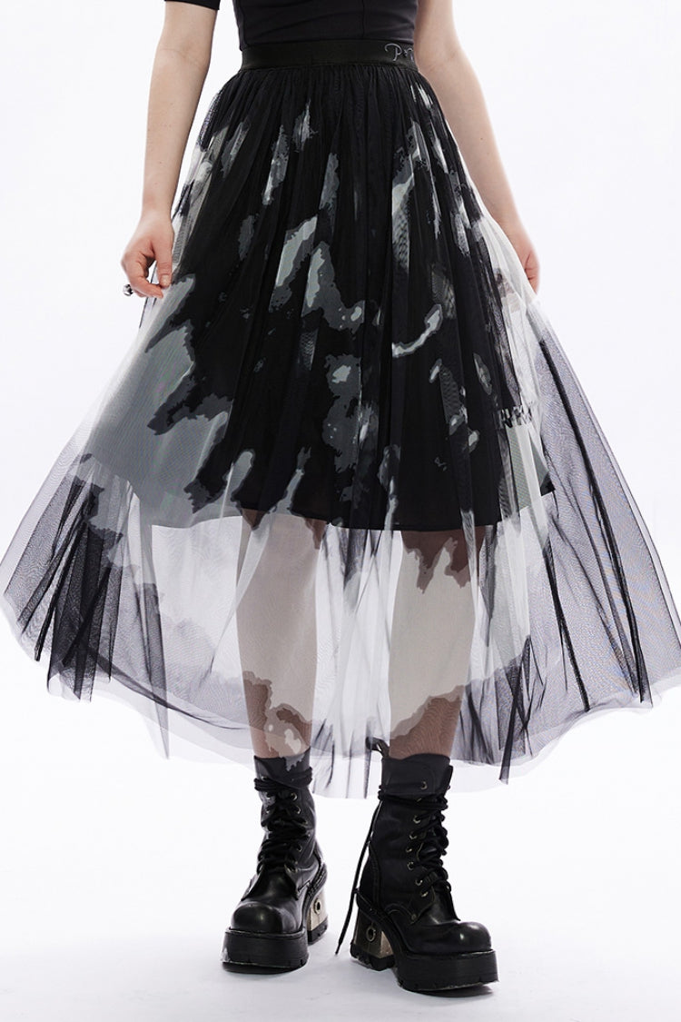 Rose Print Embroidery Stitching Lace Sheer Mesh Women's Gothic Skirt 2 Color - Product - 10