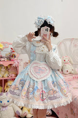 Blue Baked Bear Print Ruffle Sweet Lolita Skirt - Product - 4