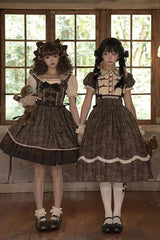 Brown Moro Coco [Hot Air Balloon] Print Ruffle Bowknot Sweet Elegant Princess Lolita Dress - Product - 12
