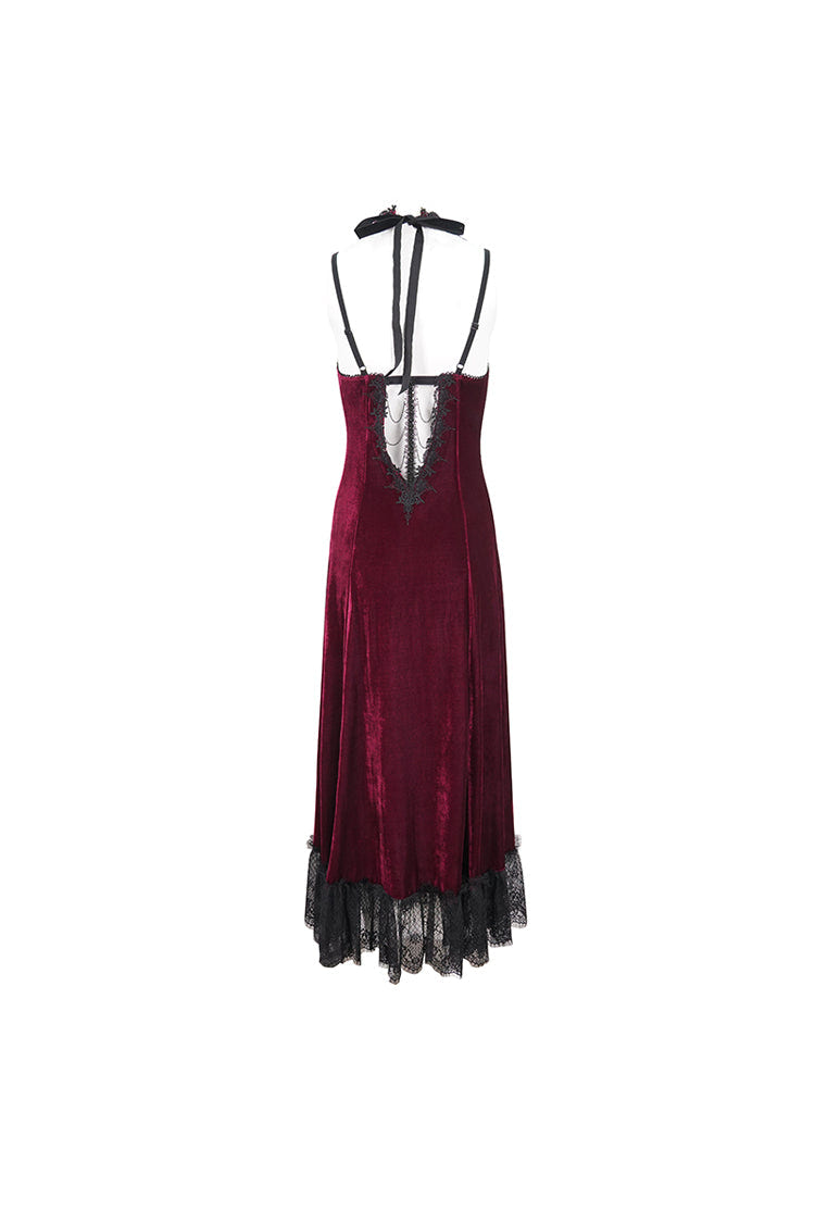 Red Lace Up Lace Hem Slip Long Women's Gothic Dress - Product - 9