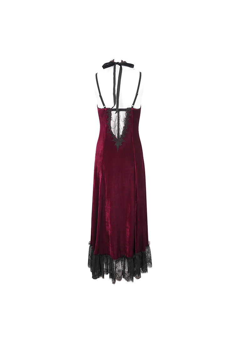 Red Lace Up Lace Hem Slip Long Women's Gothic Dress - Product - 9