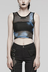 Sleeveless Hollow Tie-dyed Womens Steampunk Vest 3 Colors - Blue/Black - 9