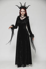 Black Long Sleeves Velvet Lace Women's Gothic Maxi Dress Wedding Dress - Product - 5