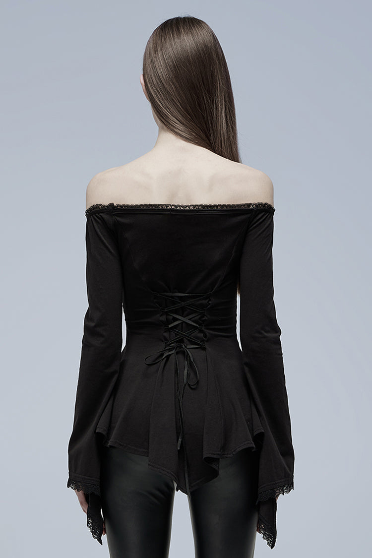 Black Vampire Elements Off Shoulder Long Sleeves Women's Gothic Blouse - Product - 3