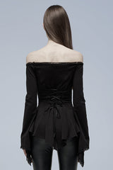 Black Vampire Elements Off Shoulder Long Sleeves Women's Gothic Blouse - Product - 3