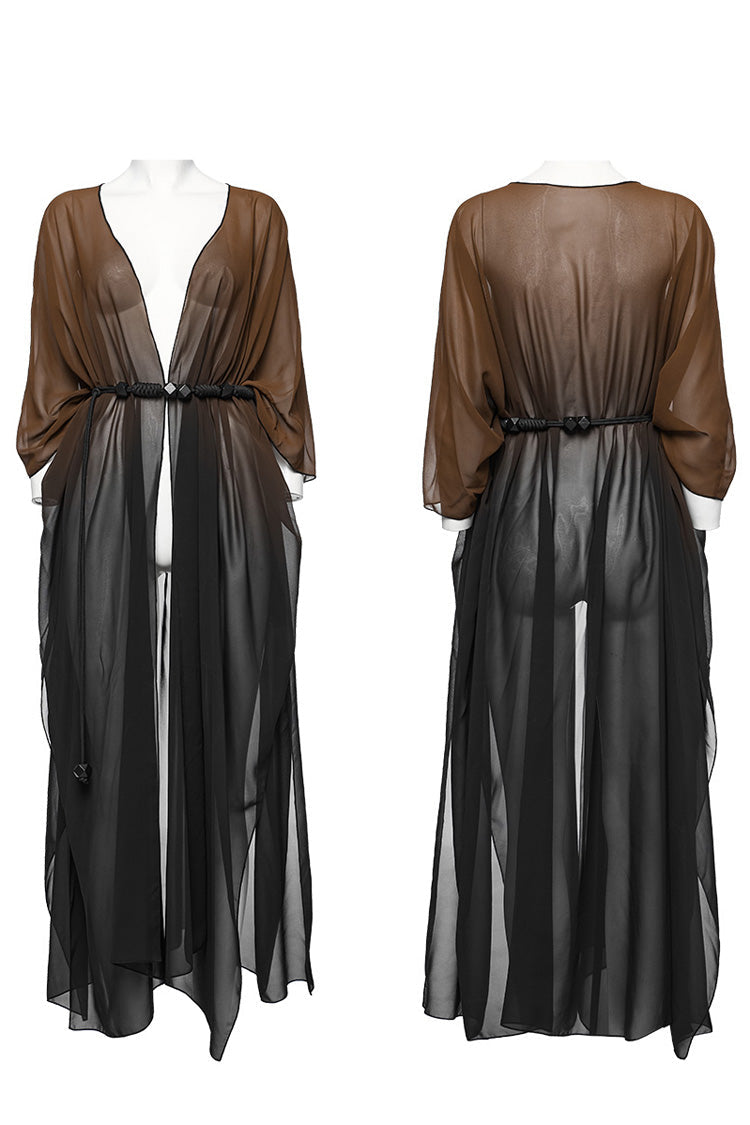 Translucent Loose Ruffle Braided Rope Belt Womens Elegant Gothic Shawl 3 Colors - Black/Coffee - 17