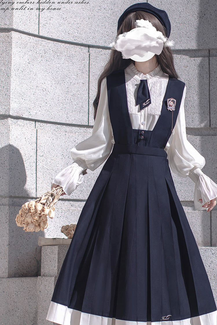 Blue Sleeveless Classic College Style Elegant Lolita Jumper Dress - Product - 9