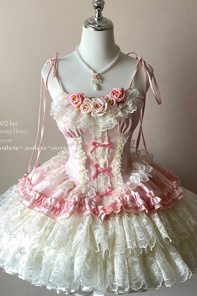 Pink [Pure Dream Flower Love] Multi-Layered Ruffle Embroidery Bowknot Lace Sweet Lolita Jsk Dress - Product - 2