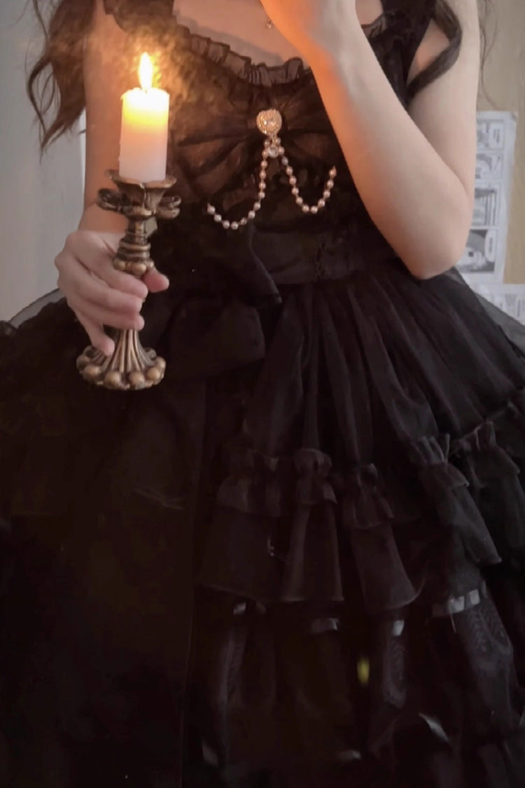 Solid Color Multi-layer Ruffle Hanayome Sweet Lolita Jsk Dress 2 Colors - Black - 5