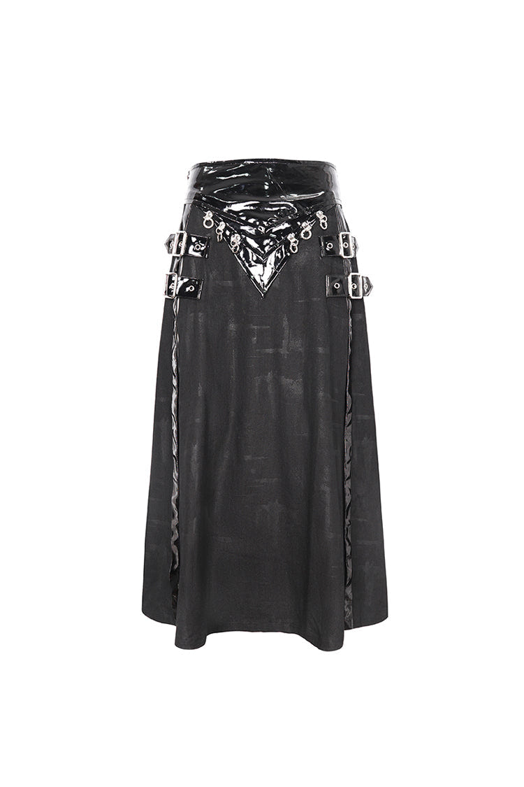 Black Patent Leather Splice Split Men's Punk Skirt - Product - 8
