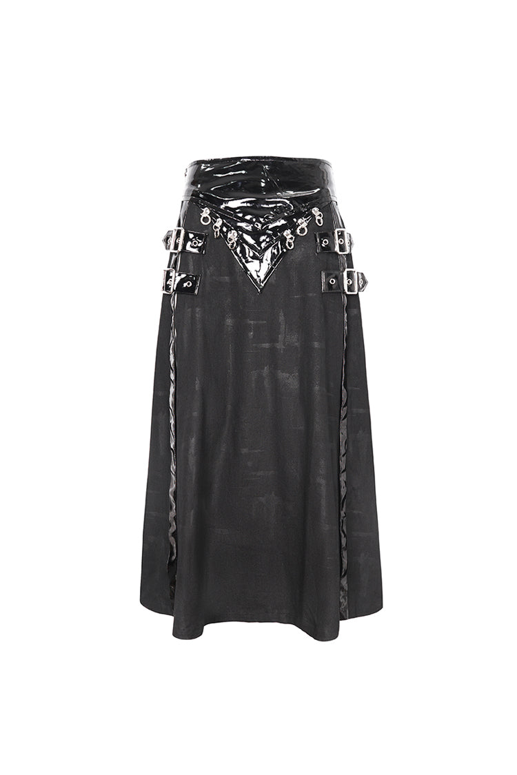 Black Patent Leather Splice Split Men's Punk Skirt - Product - 8