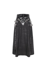 Black Patent Leather Splice Split Men's Punk Skirt - Product - 8