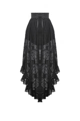 Black Women's Gothic Princess High Waisted Lace Lace-Up Buckled High/Low Tail Hem Maxi Skirt - Product - 16