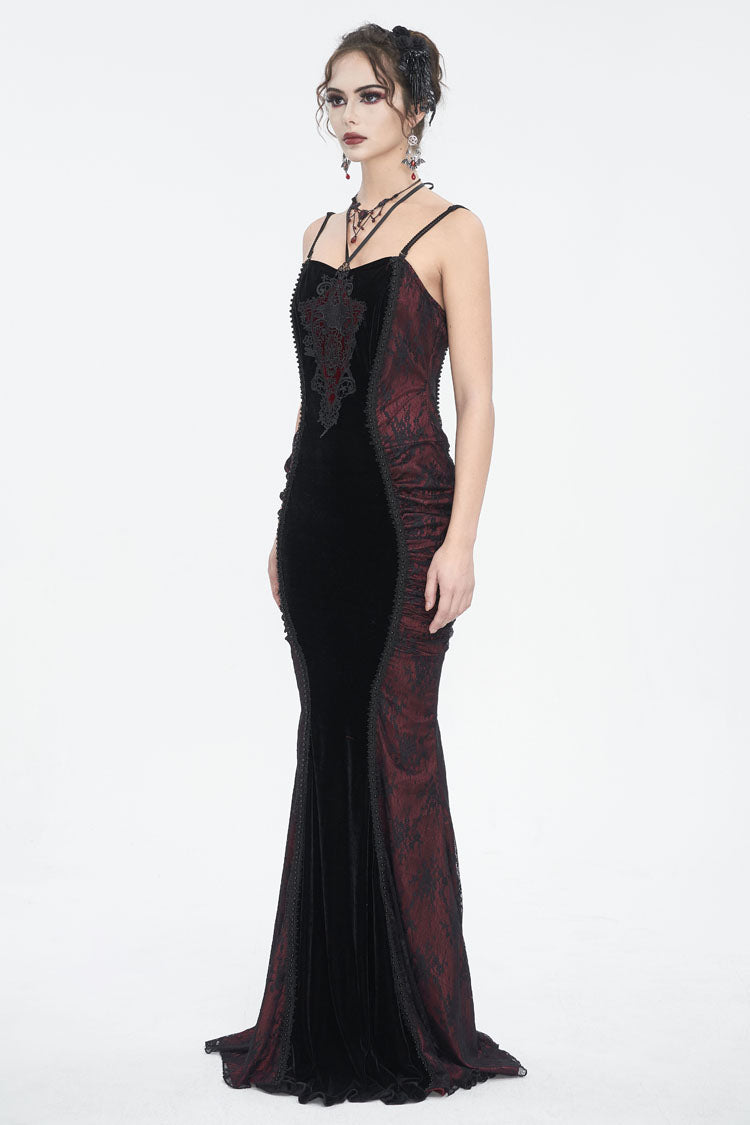 Black/Red High Waisted Embroidery Women's Gothic Dress - Product - 3