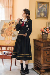 Black Long Sleeves Embroidery Sweet College Style Elegant Lolita Dress - Product - 7