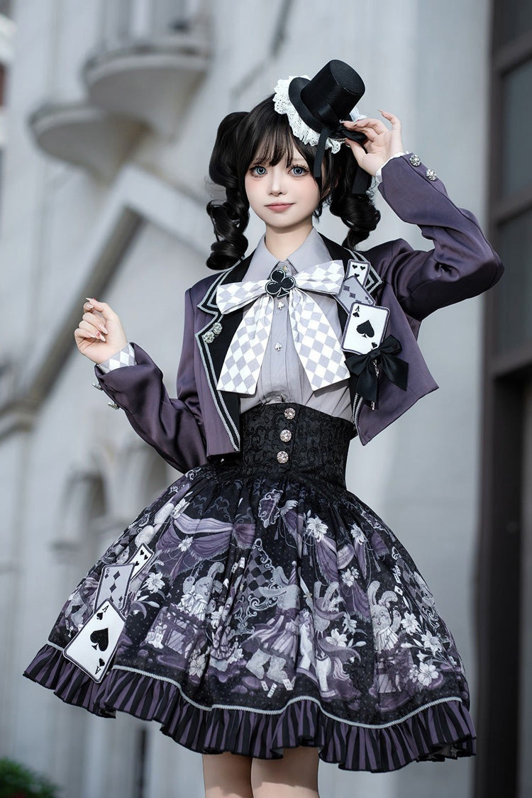 Black/Purple [Magic Troupe] Printed Ruffled Sweet Classic Lolita Skirt Set - Product - 2