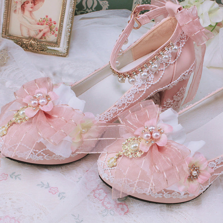 Bowknot Lace Sweet Lolita High Heels 6 Colors - Pink - 10