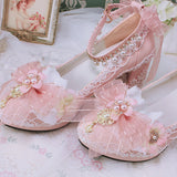 Bowknot Lace Sweet Lolita High Heels 6 Colors - Pink - 10
