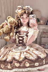 [Doll Tea Party] Sleeveless Print Ruffle Bowknot Lace-Up Sweet Lolita Jsk Dress 3 Colors - Product - 6