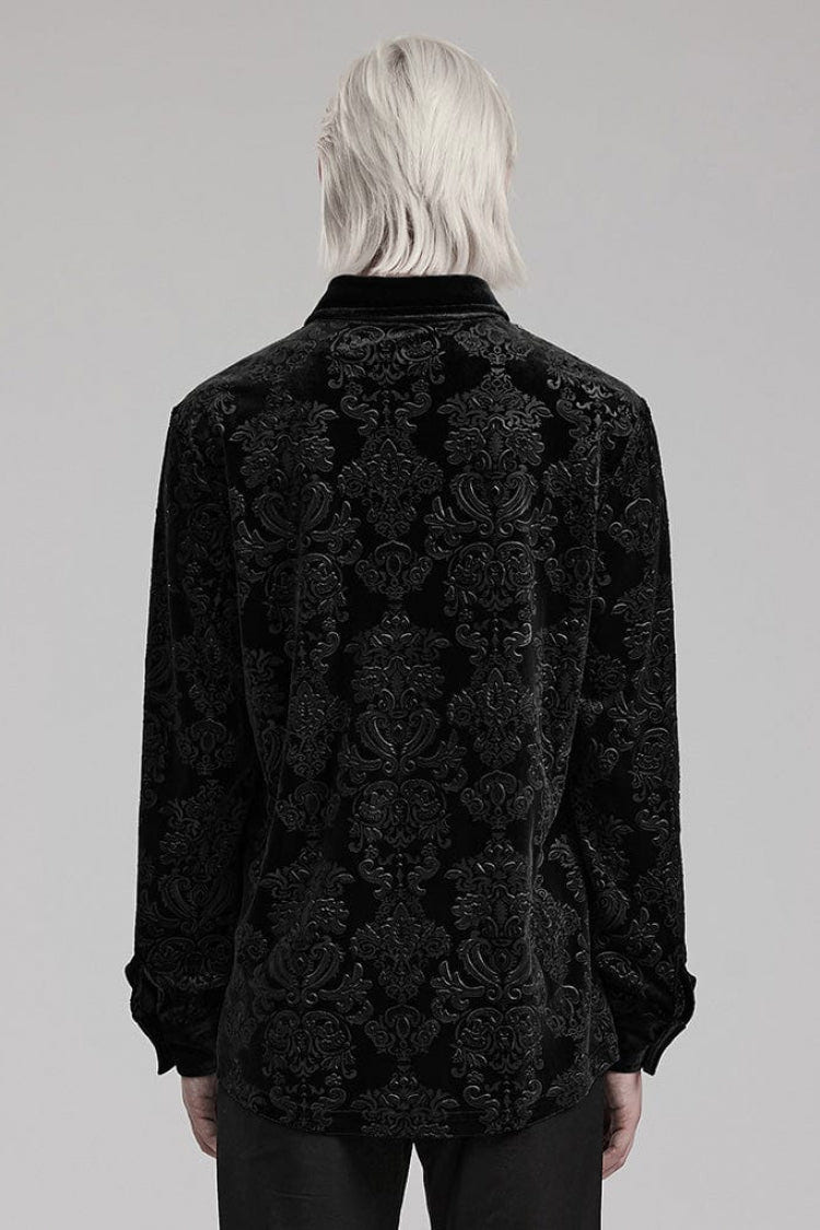 Men's Long Sleeves Embossed Velvet Print Gothic Gorgeous Blouse 2 Colors - Product - 4