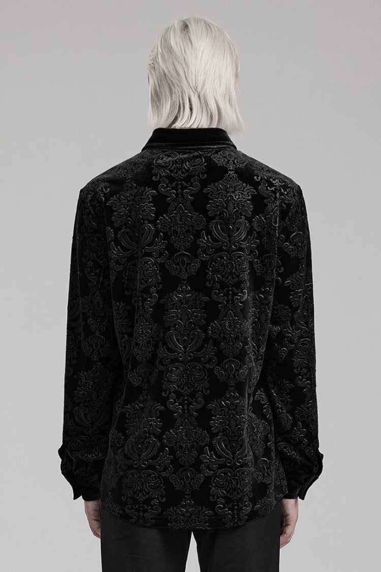 Men's Long Sleeves Embossed Velvet Print Gothic Gorgeous Blouse 2 Colors - Product - 4