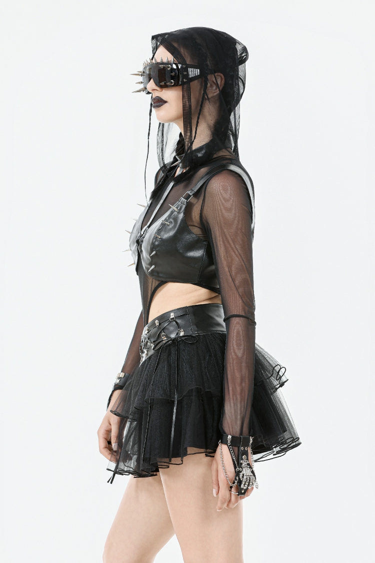 ブラック ティアード レース メッシュ レディース パンク ショート スカート 付き D-リング Ties ウエスト 商品画像