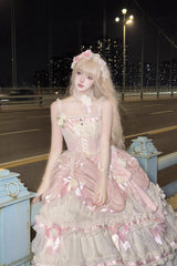 Apricot/Pink Multi-layer Ruffle Hanayome Bowknot Sweet Princess Gorgeous Long Lolita Jsk Dress - Product - 8