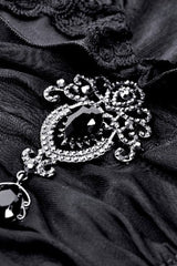 Black Lace Ruffled V Stand Collar Long Flared Sleeves Jacquard Women's Gothic Blouse - Product - 15