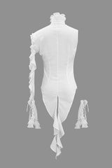 White Ruffled Lace Sleeves Chiffon Swallowtail Womens Gothic Blouse - Product - 7
