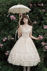 Apricot [Fantasy Butterfly] Triple-Layered Ruffle Embroidery Bowknot Lace Sweet Princess Lolita Jsk Dress - Product - 2