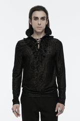 Black Stand Collar Long Sleeves Print Ruffle Men's Gothic Blouse - Black - 1