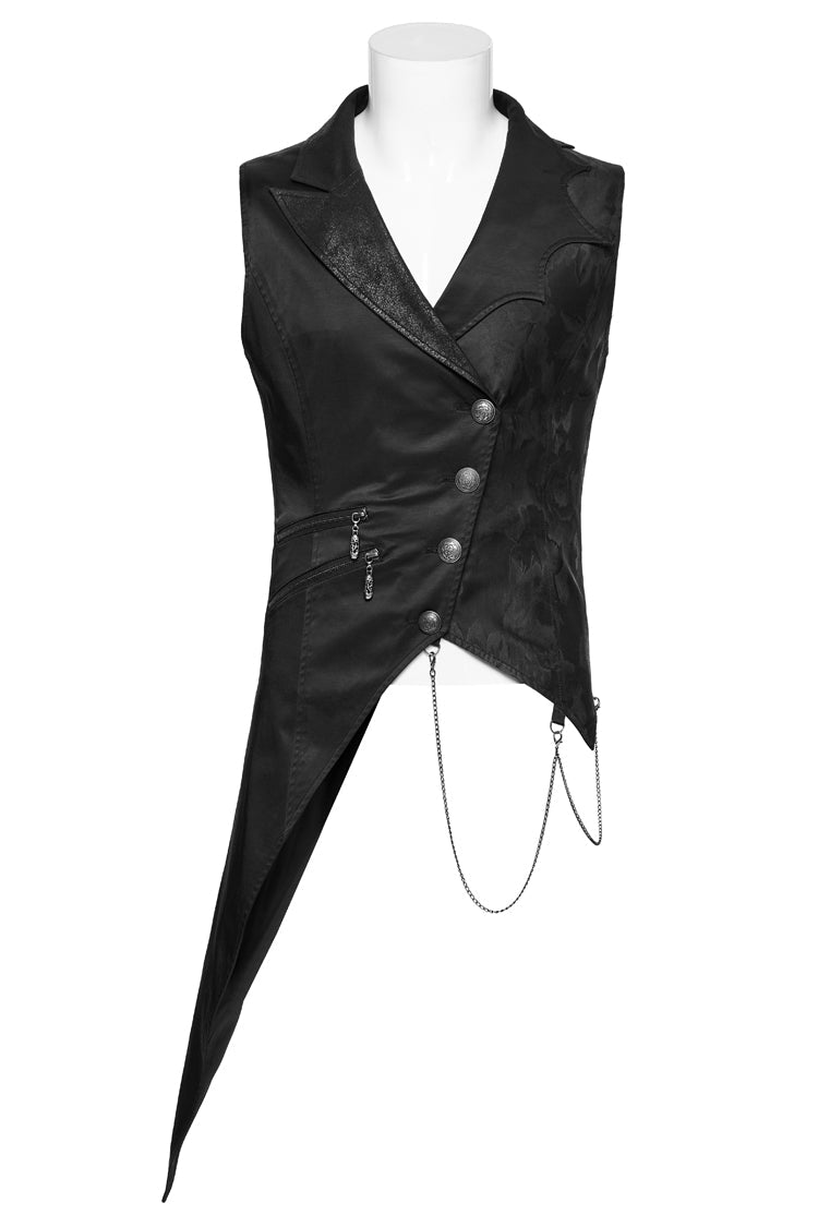 Black Sleeveless Zip Chain Lace-Up Asymmetric Men's Gothic Vest - Product - 3