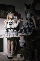 Doll Night Short Sleeves Print Ruffle Embroidery Bowknot Gothic Lolita Dress 2 Colors - Product - 8