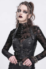Black Halterneck Buckle Women's Punk Overbust Corset - Product - 3